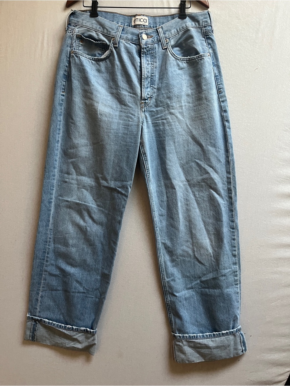 Etica Anthropologie Button Fly Wide Leg Cuffed Frayed Jeans Mens Sz 34
